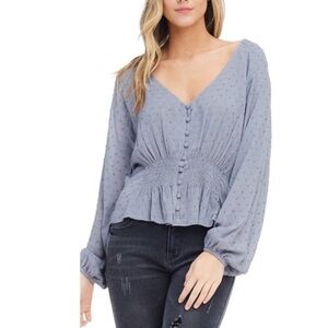 Anama blue swiss dot peplum blouse